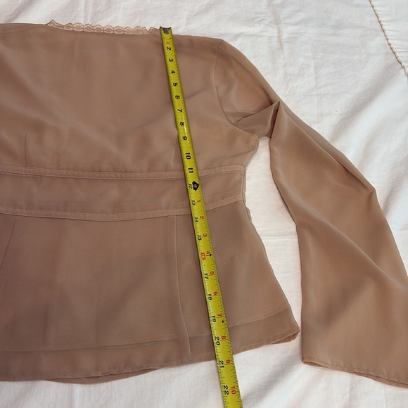 Casual Corner Women's Tan Top with Sheer Sleeves & Empire Waist - Picture 10 of 11